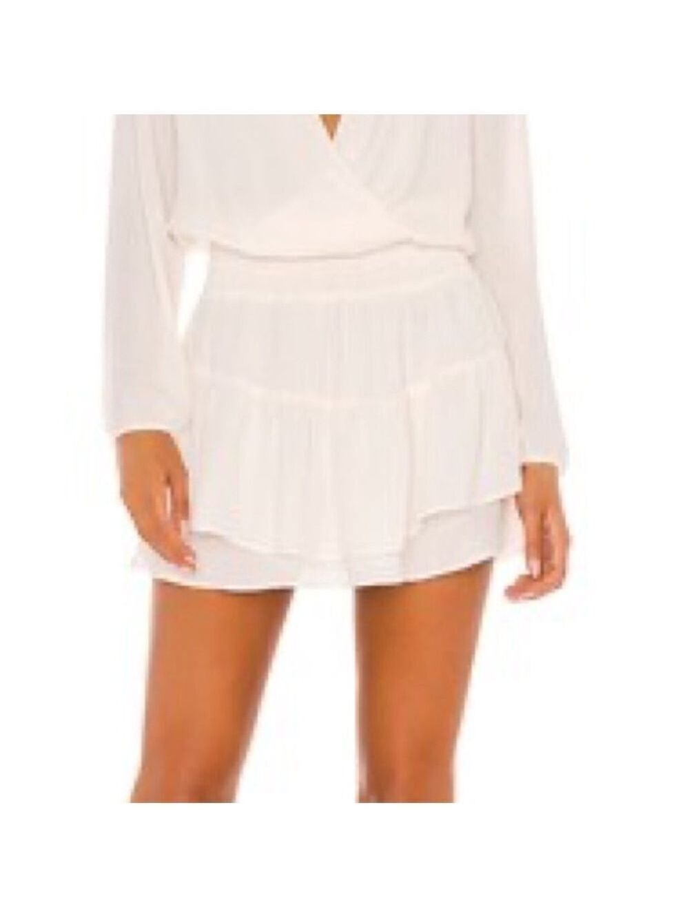 Krisa @ Revolve Ivory Ruffle Neck Surplice Layered Mini Dress New Size XS - Picture 2 of 9